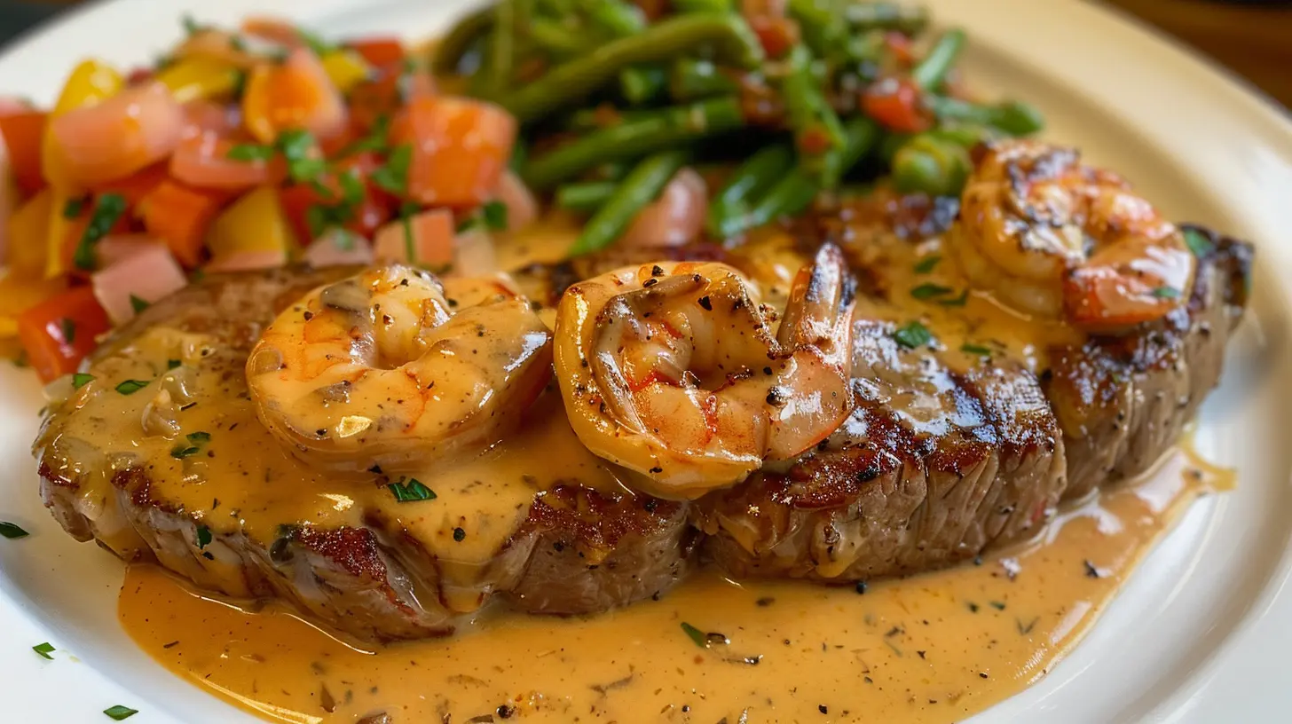 STEAK IN CREAMY CAJUN SHRIMP SAUCE (SURF AND TURF)