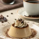 Coffee Panna Cotta in a glass with whipped cream and chocolate shavings