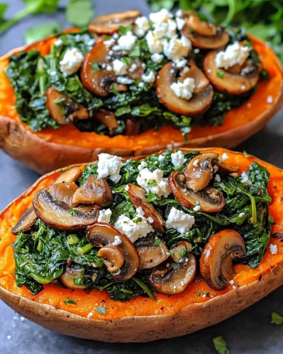 Creamy Mushroom and Spinach Stuffed Sweet Potatoes