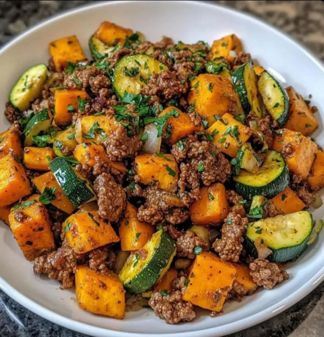 Ground Beef Zucchini Sweet Potato Skillet