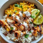 healthy chicken rice bowl with street corn