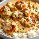 Creamy Smothered Chicken and Rice in a skillet