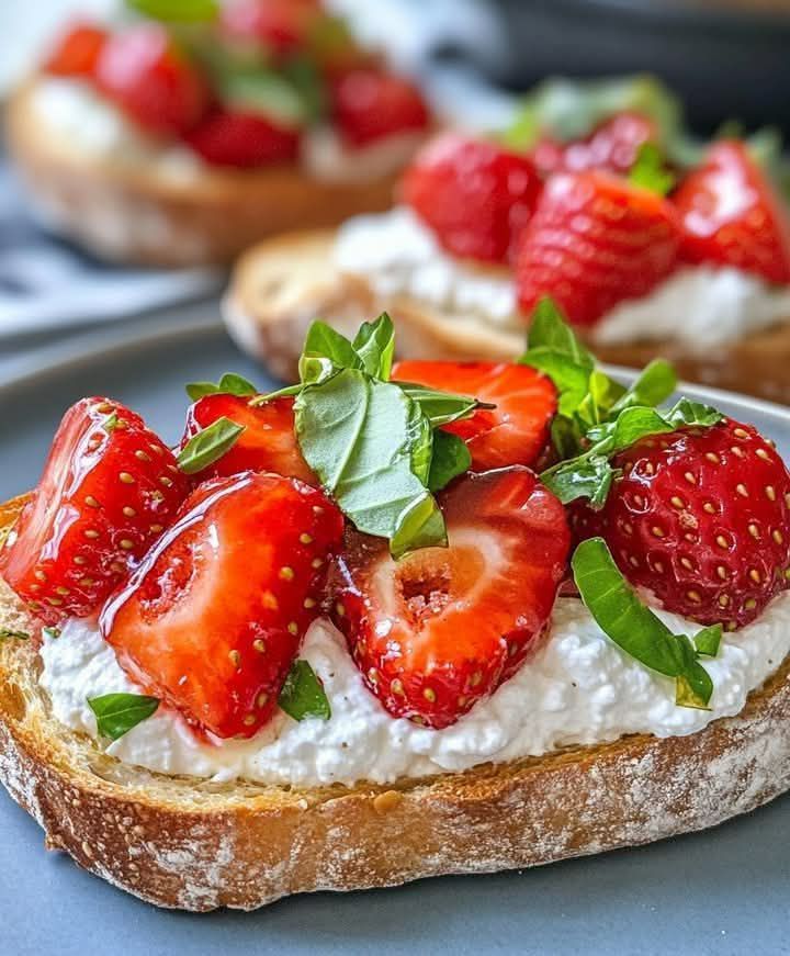 roasted strawberry whipped ricotta toast