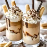 Glass of creamy tiramisu iced coffee topped with whipped cream and cocoa powder