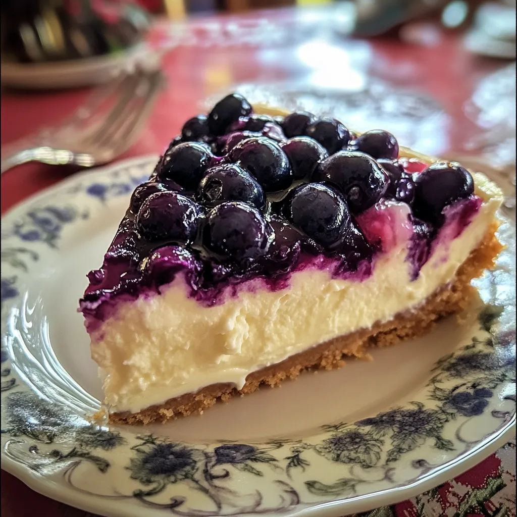 Freshly baked blueberry cottage cheese cake slice on a white plate