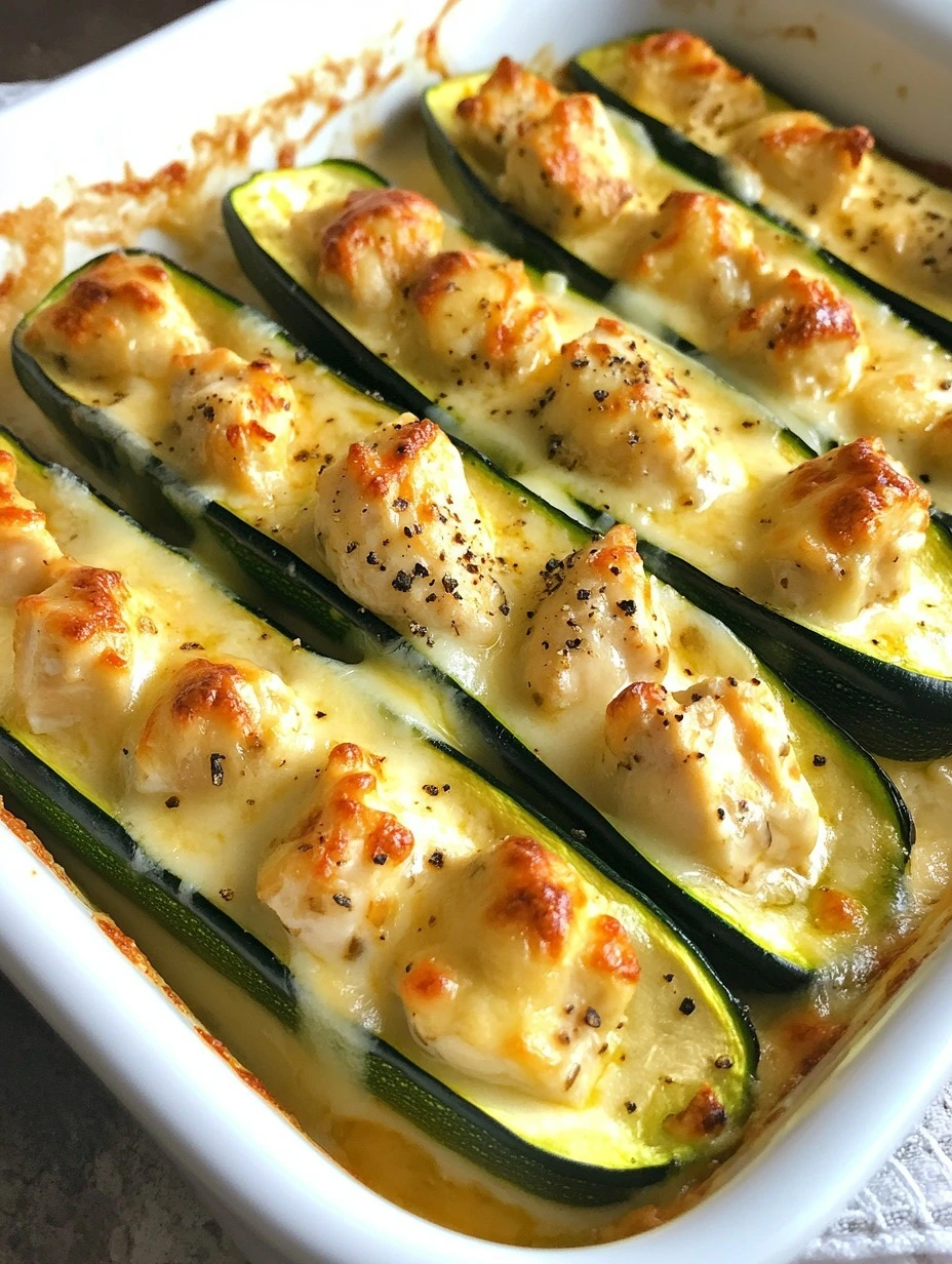 Creamy Chicken Stuffed Zucchini Boats