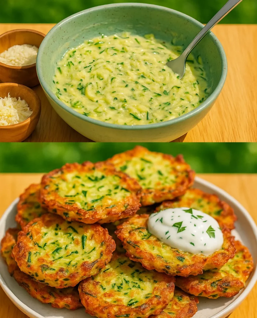 Crispy pan fried zucchini slices stacked on a plate