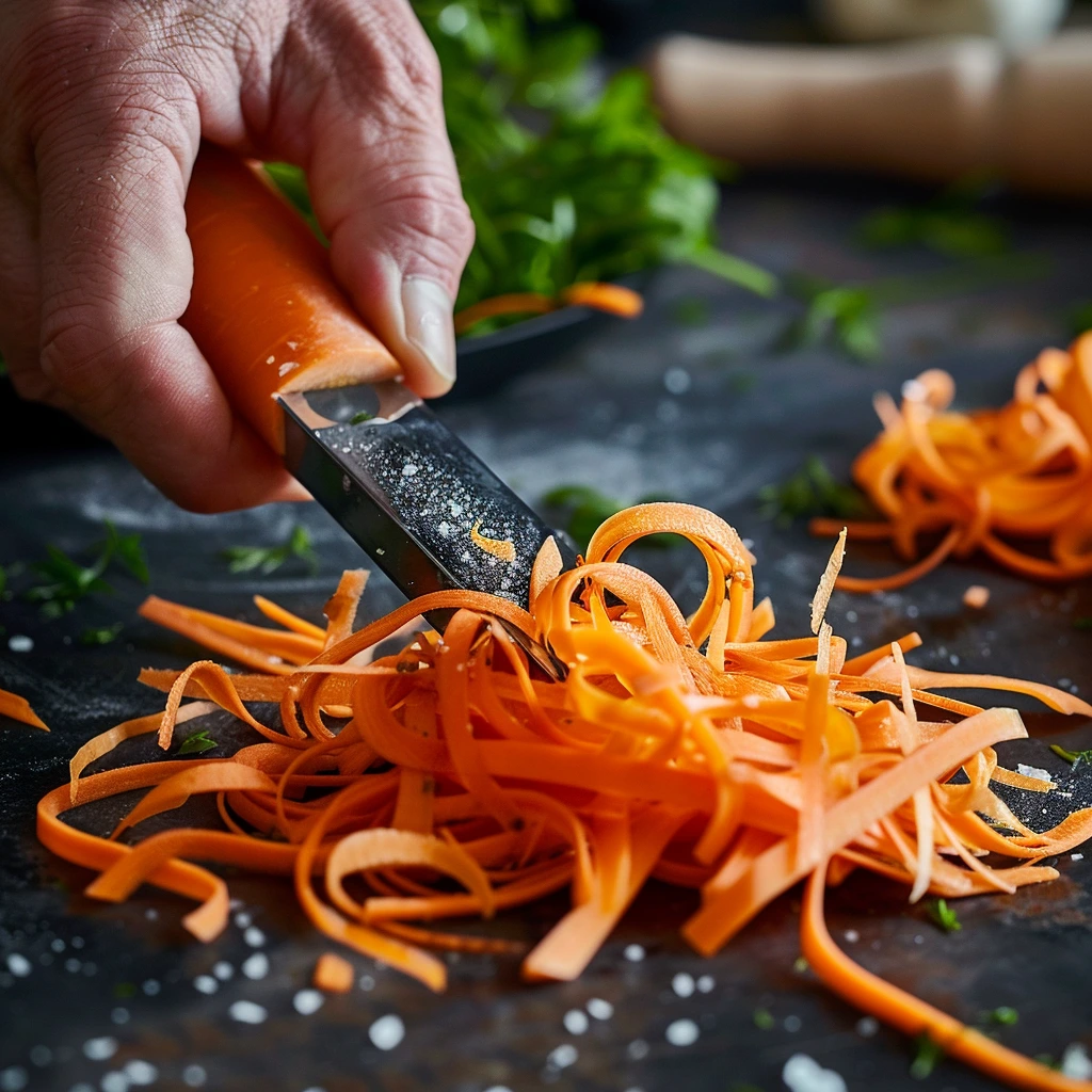 Carrot Ribbon Salad Recipe: A Fresh, Easy, and Delicious Side Dish 6 adamberranii Close up of a hand peeling carrots into thin rib fcb9d244 129c 4135 889f 30152bc2e4a2 1