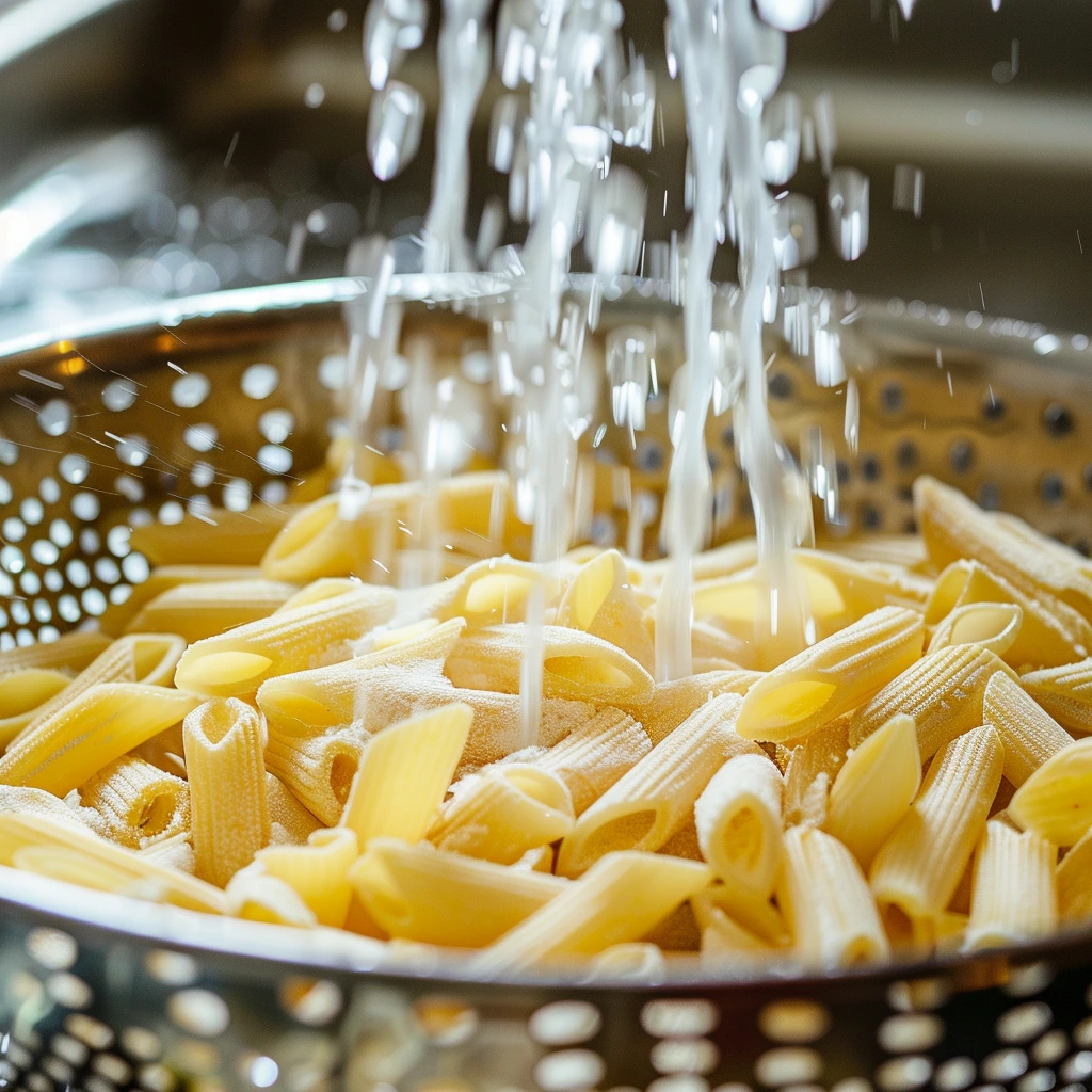 Creamy Pasta Caesar Salad: A Delicious Twist on a Classic 6 adamberranii Close up shot of cooked pasta being rinsed under 1ab2ddd7 f94f 4627 b604 bf3c59f7271d 2