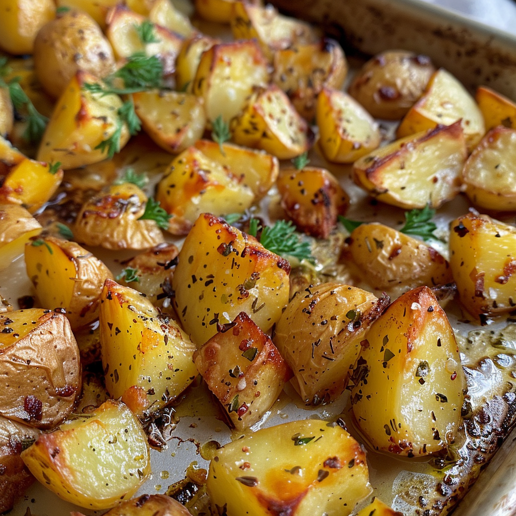 Garlic Butter Steak Bites with Potatoes: The Ultimate Flavor-Packed Dinner Recipe 7 adamberranii Crispy roasted golden potatoes on a baking sheet 606dad35 84ac 4b91 9d59 e3ab91ce8fbb 1