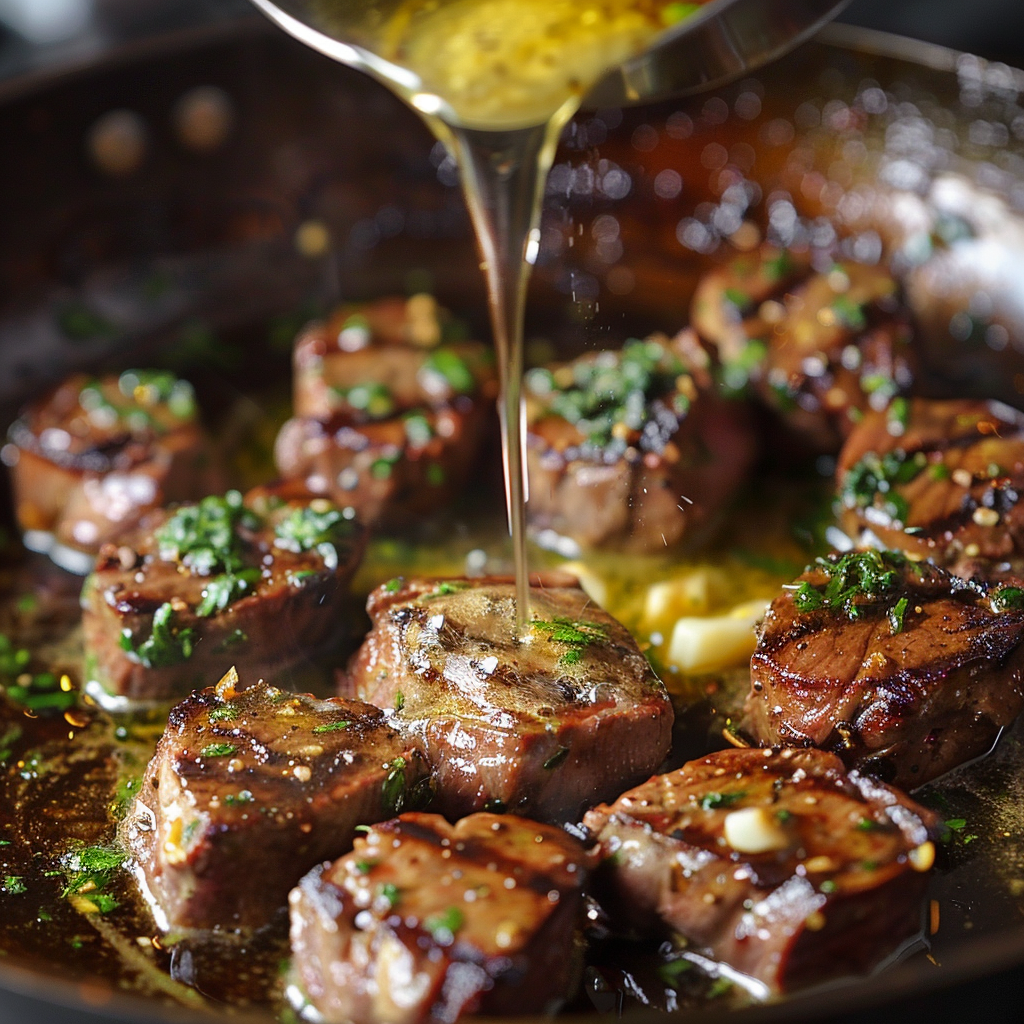 Garlic Butter Steak Bites with Potatoes: The Ultimate Flavor-Packed Dinner Recipe 8 adamberranii Garlic butter sauce being poured over freshly co b7104e46 cedc 4efd 863c 2054e677b703 3