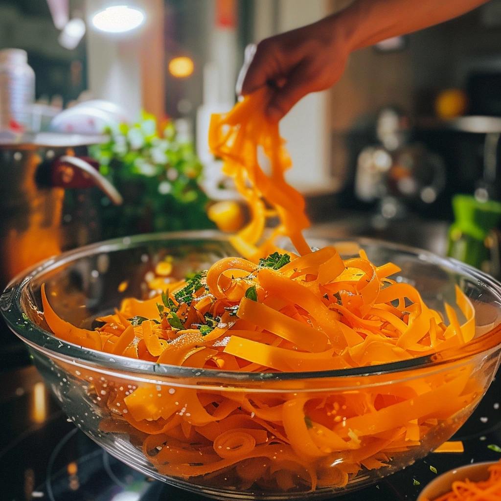 Carrot Ribbon Salad Recipe: A Fresh, Easy, and Delicious Side Dish 7 adamberranii Mixing carrot ribbons with lemon dressing in a g b32f0f06 ff7d 4f23 9e03 94f2527c1788 1