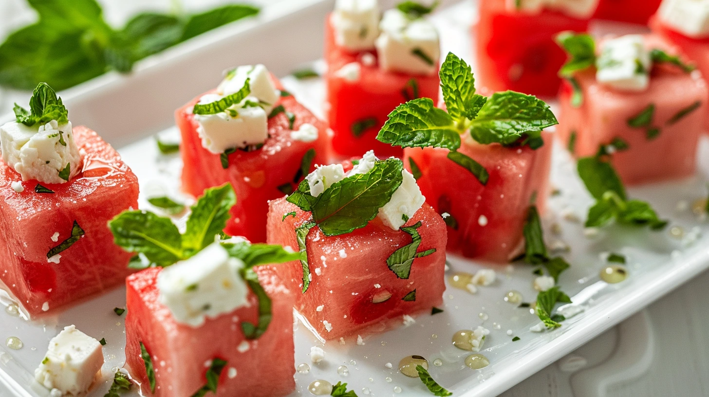 Watermelon feta mint salad cups bite size appetizer
