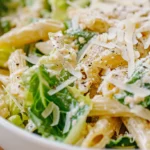 Creamy Pasta Caesar Salad with tender penne and parmesan