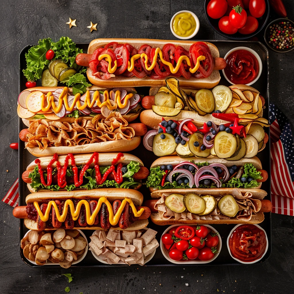 BBQ Hot Dog Board :The Ultimate Grill‑Day Crowd‑Pleaser 7 adamberranii a patriotic flag style hot dog board arranged wi c71ed7bf 7146 4b35 bc72 23d74711efaf 3