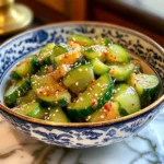 Korean Cucumber Salad (Oi Muchim) 3 Spicy Korean cucumber salad oi muchim in a white bowl.