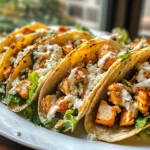 Smash Chicken Caesar Tacos on a plate with Caesar salad