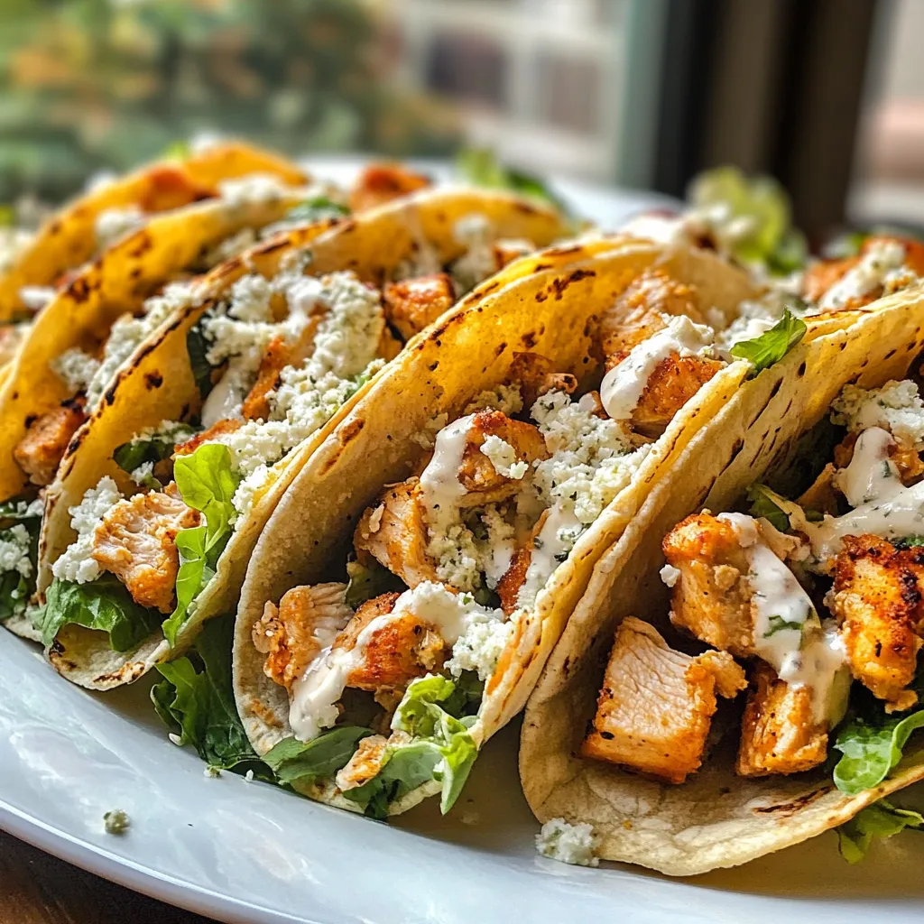 Smash Chicken Caesar Tacos on a plate with Caesar salad