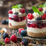 No-Bake Berry Cheesecake Jars with Fresh Berries and Graham Cracker Crust