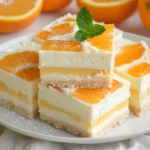 Close-up of Orange Creamsicle Bars stacked on a white plate