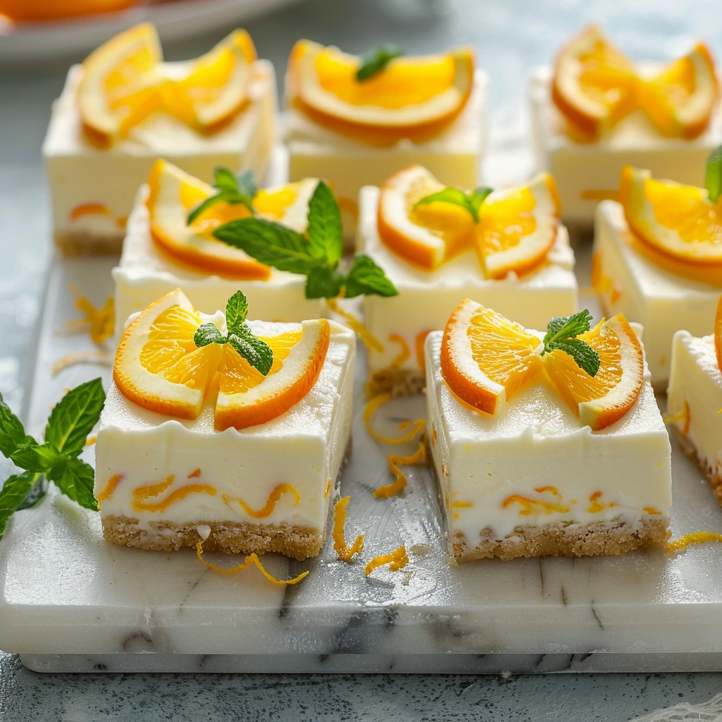 Orange Creamsicle Bars : The Best No-Bake Summer Dessert 2025 8 adamberranii Neatly sliced Orange Creamsicle Bars served on a ce948802 33cf 4497 bdfd df349e319da1 3