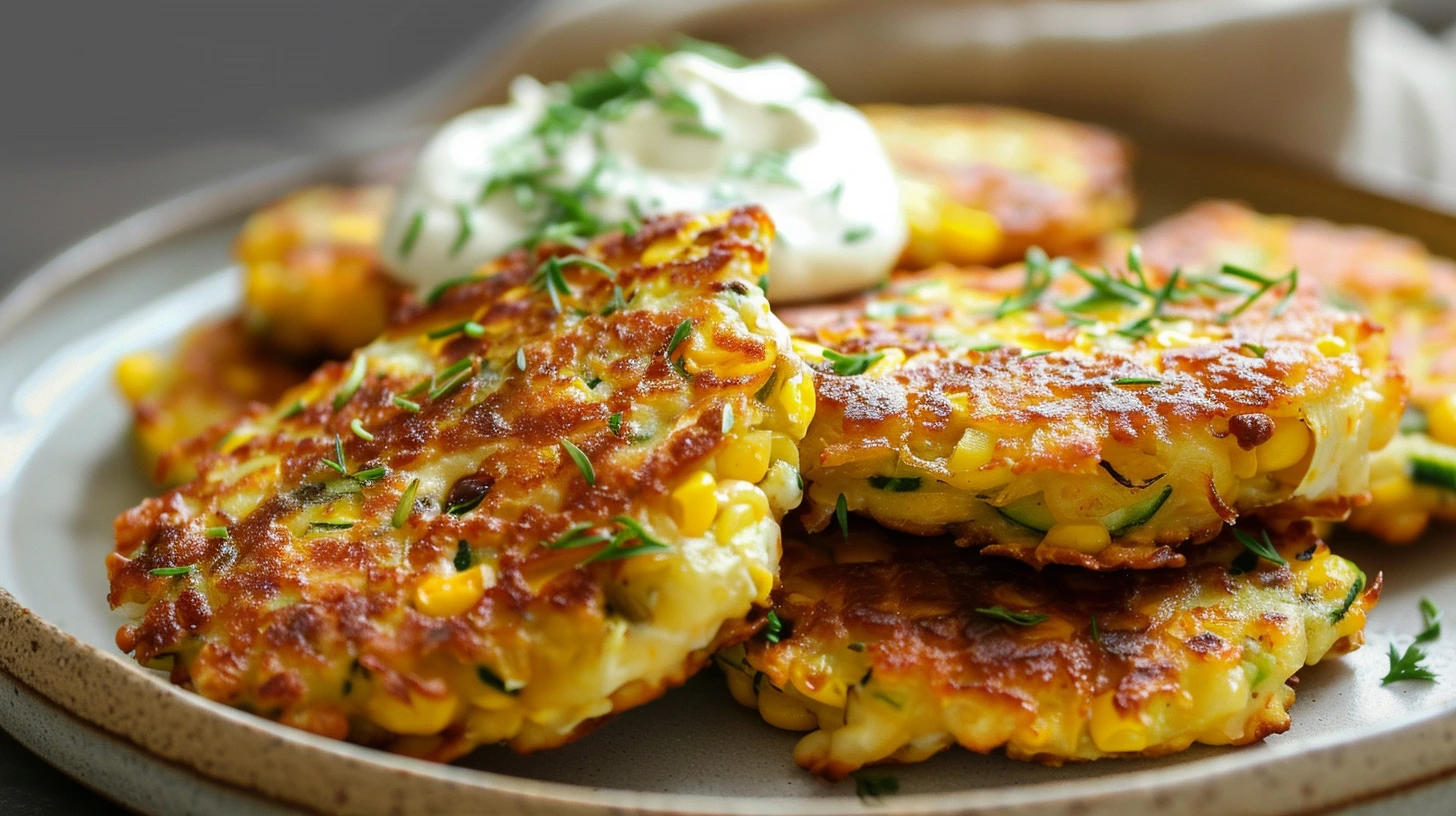 Zucchini Corn Fritters with Yogurt Dip